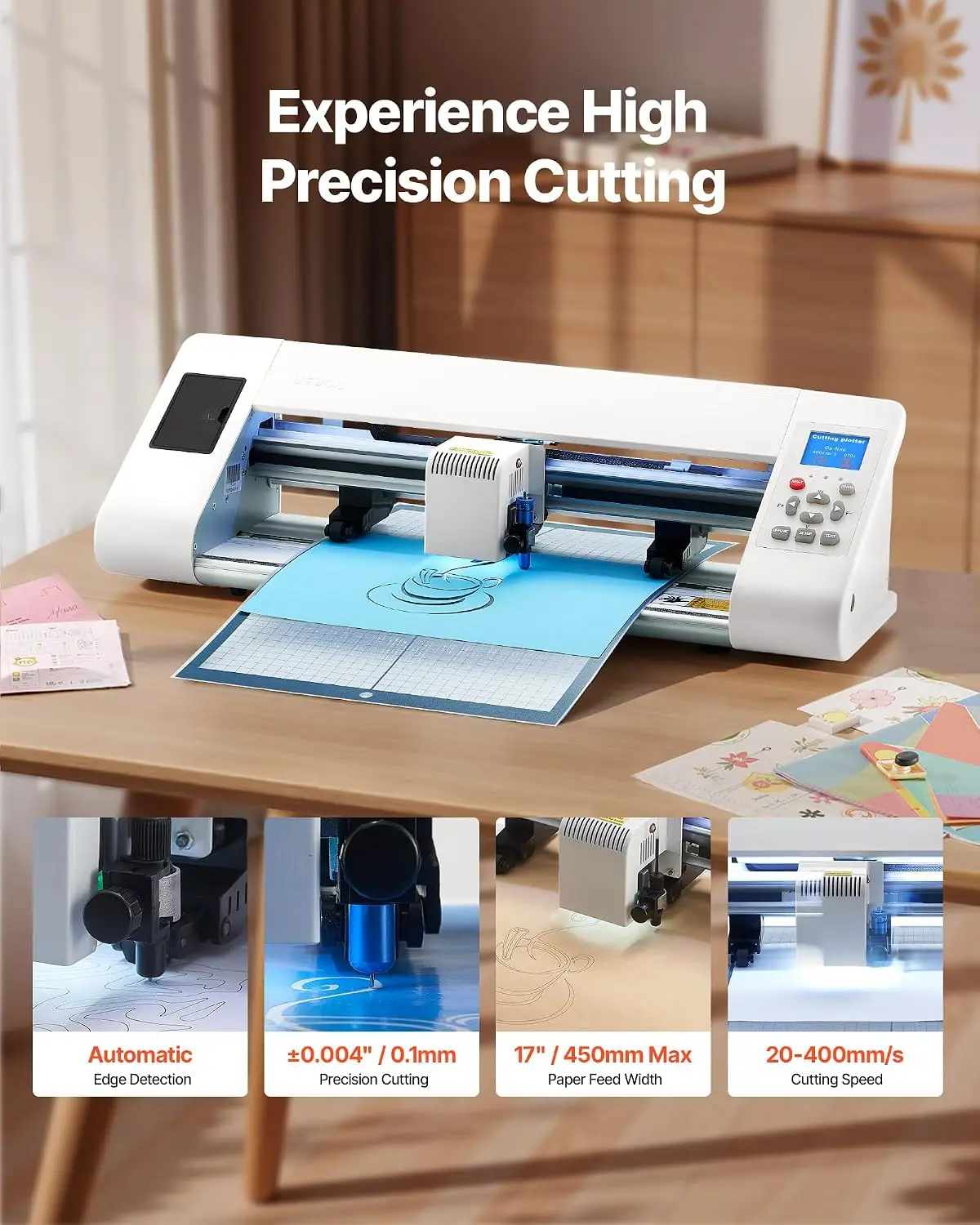 Cutting Machine, Automatic Edge Detection Vinyl Cutter Machine with Design Software and Materials, Compatible with Multiple File