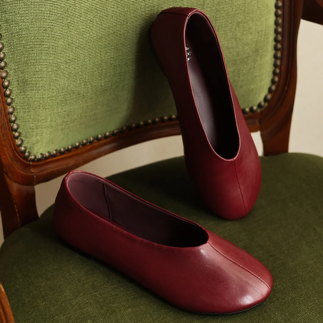 danxuefei plus size 34-42 women's sheepskin round toe slip-on ballet flats high quality soft comfort casual female ballerians