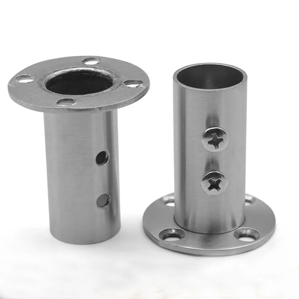 

2 PCS Clothes Hanger Bracket Stainless Steel Closet Pole Socket Rob Oval Rod End Supports