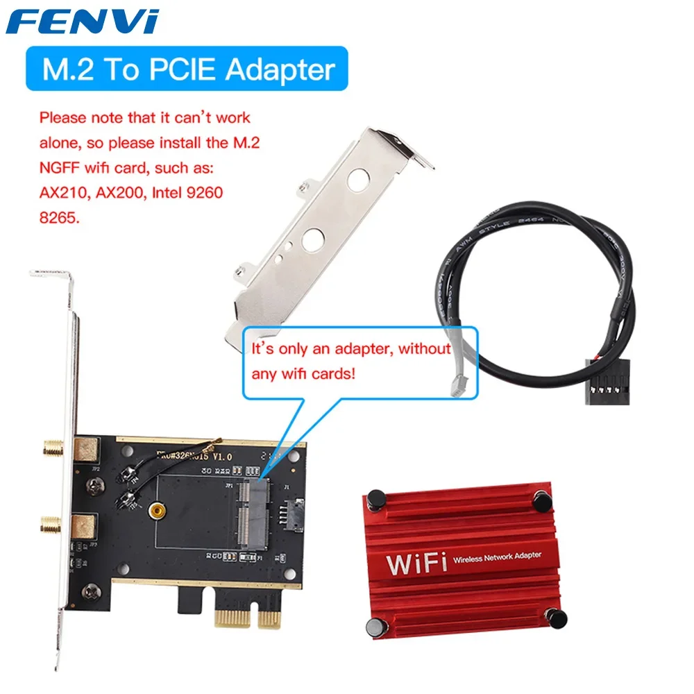 

Беспроводной адаптер Fenvi M.2 на PCI Express, конвертер M.2 NGFF Wi-Fi Bluetooth-карта с антеннами с высоким коэффициентом усиления для Intel AX210 BE200