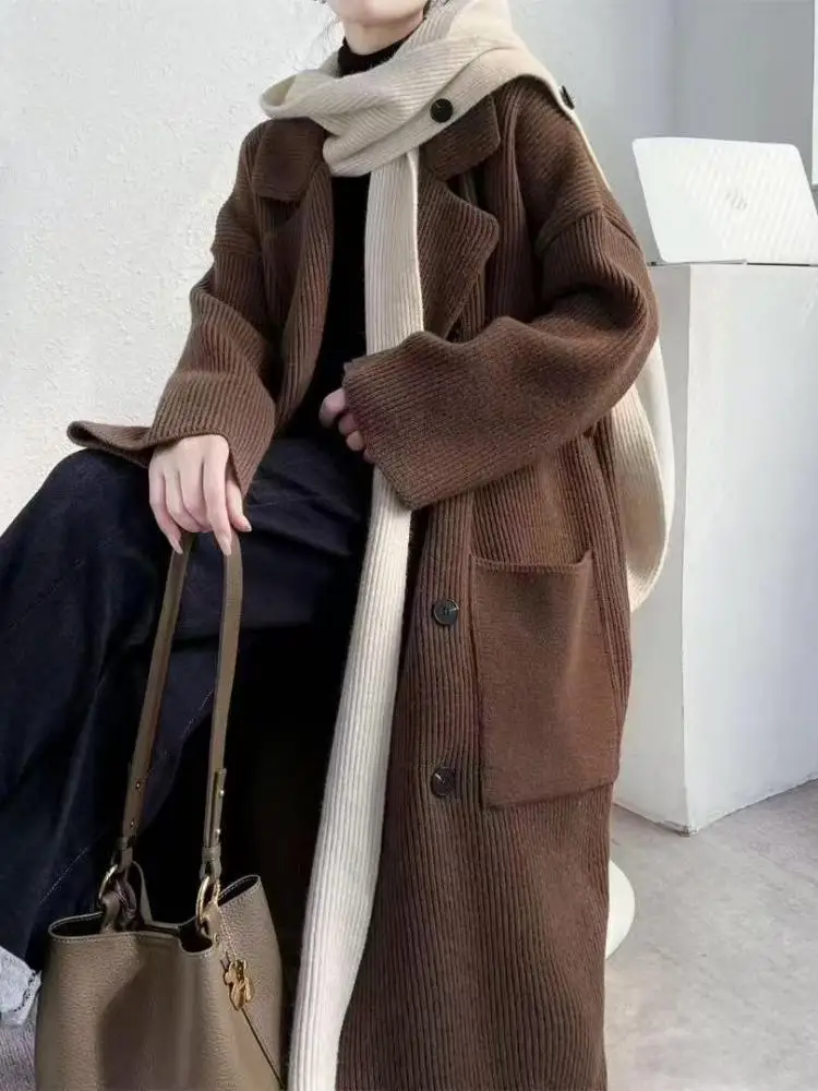 

Korean Women Solid Single Breasted Loose Cardigan Sweater Coat Set Autumn Winter Versatile Knitted Jacket Tops Popular Fashion