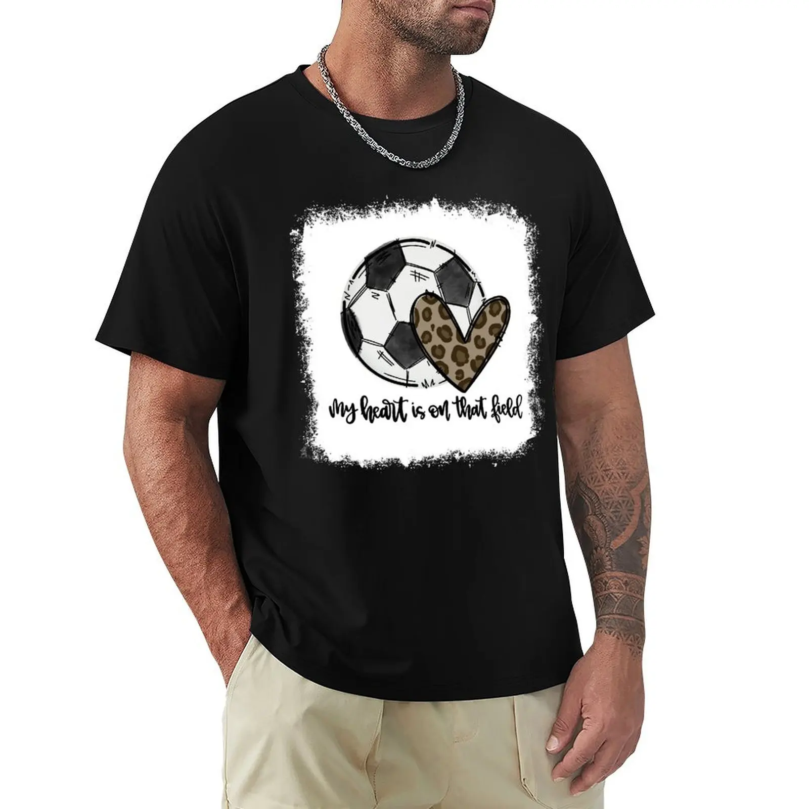 Bleached My Heart Is On That Field Soccer Mom Leopard T-Shirt Plus Size Solid Color T-Shirt