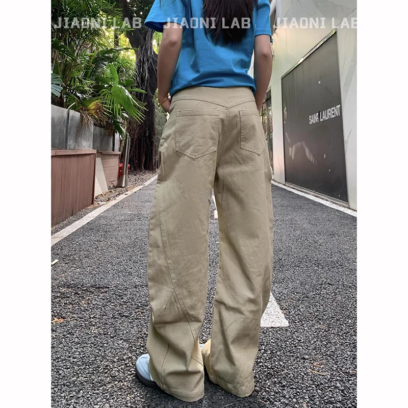 Frauen Khaki Y2k Wash Vintage Button Jeans 2025 Herbst Harajuku Baggy Breite Bein Denim Hosen Ästhetische 2000er Jahre Hosen Kleidung