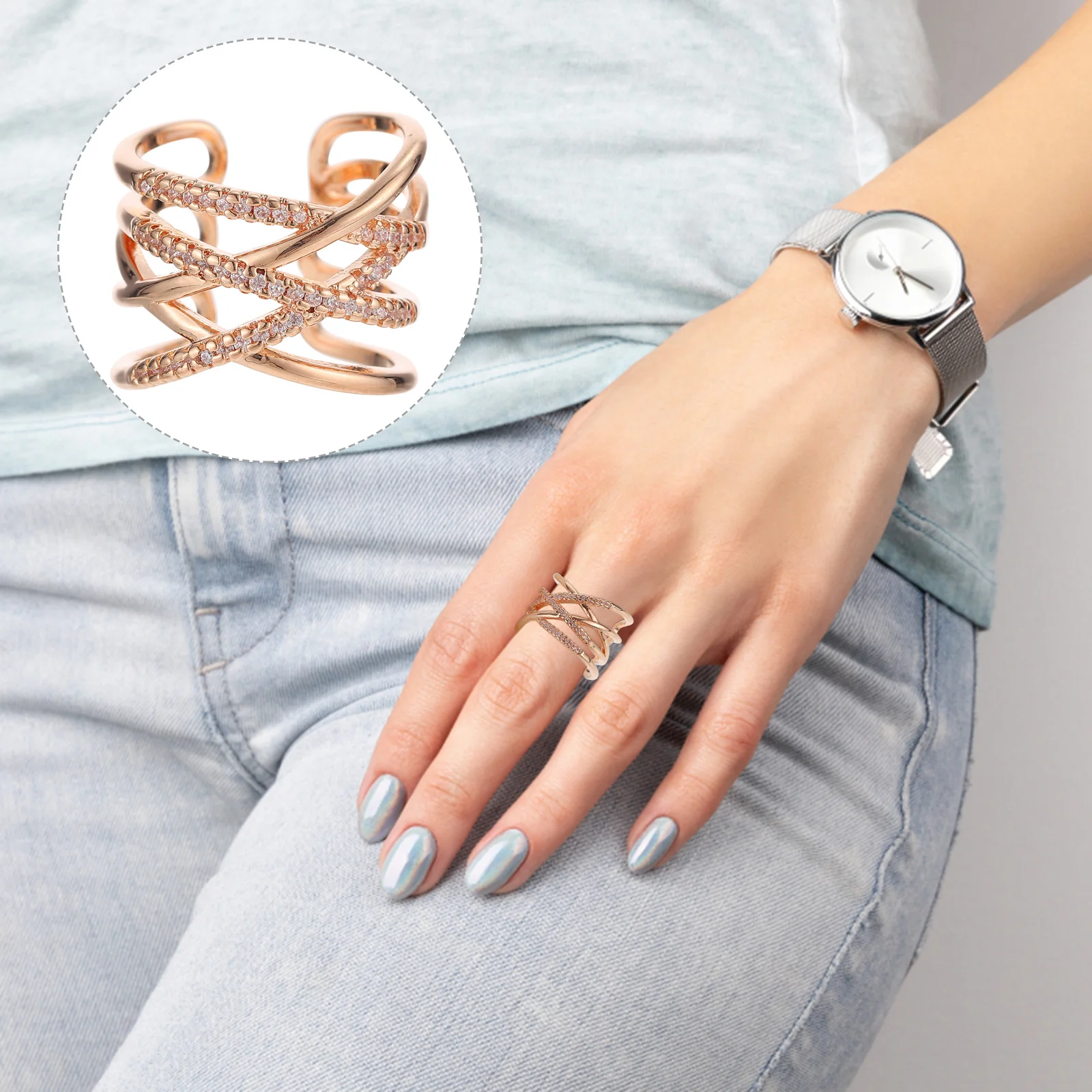 

Diamond-Cut Ring For Women Elegant Chic Finger Jewelry Smooth Copper Wedding Party Gift Lady Accessory