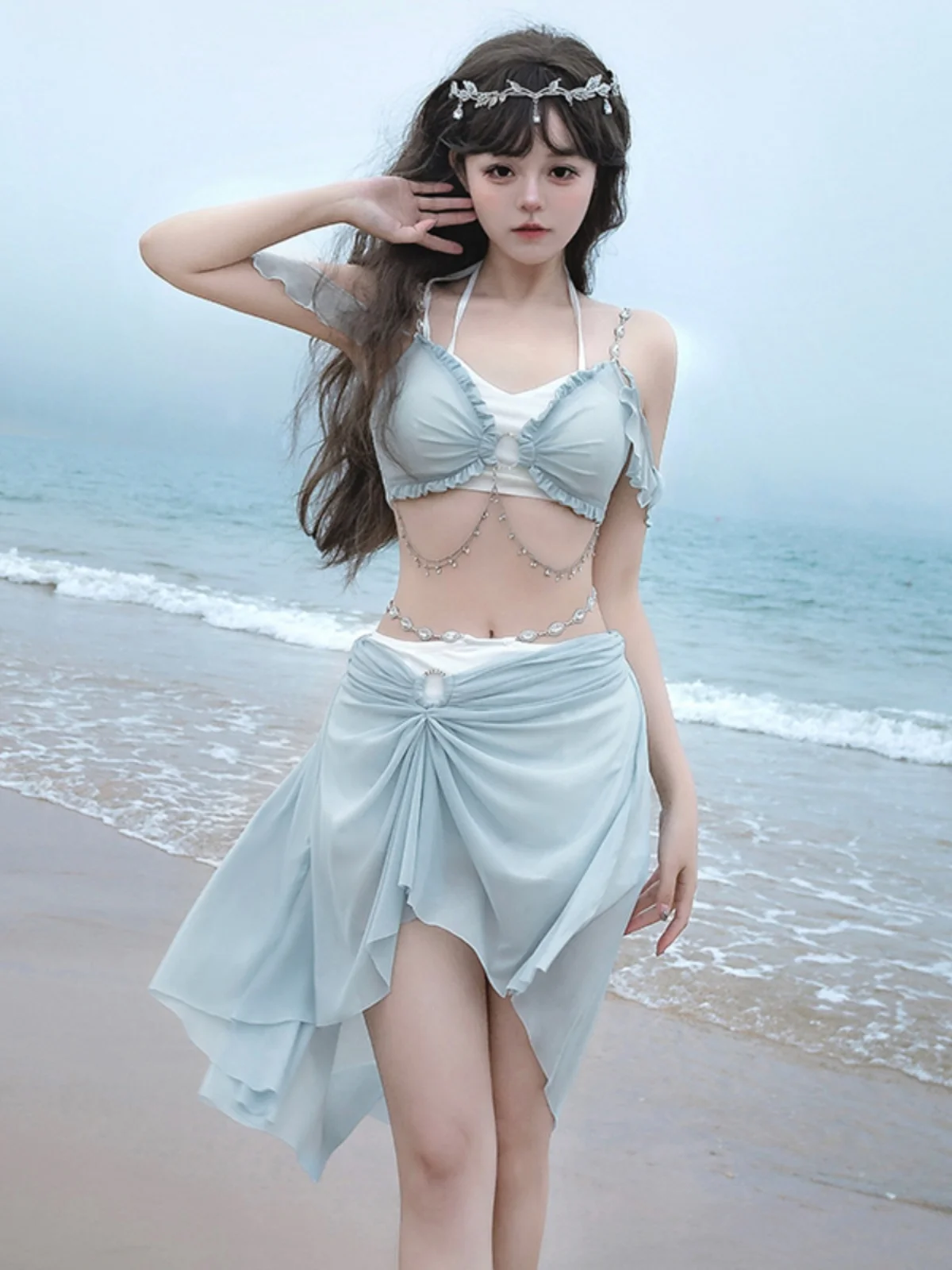 Unknown Star Summer Ripple Pure Desire Wind Japanese Cute Swimsuit Lolita Flesh Covering Girl Split Swimsuit Women's Style