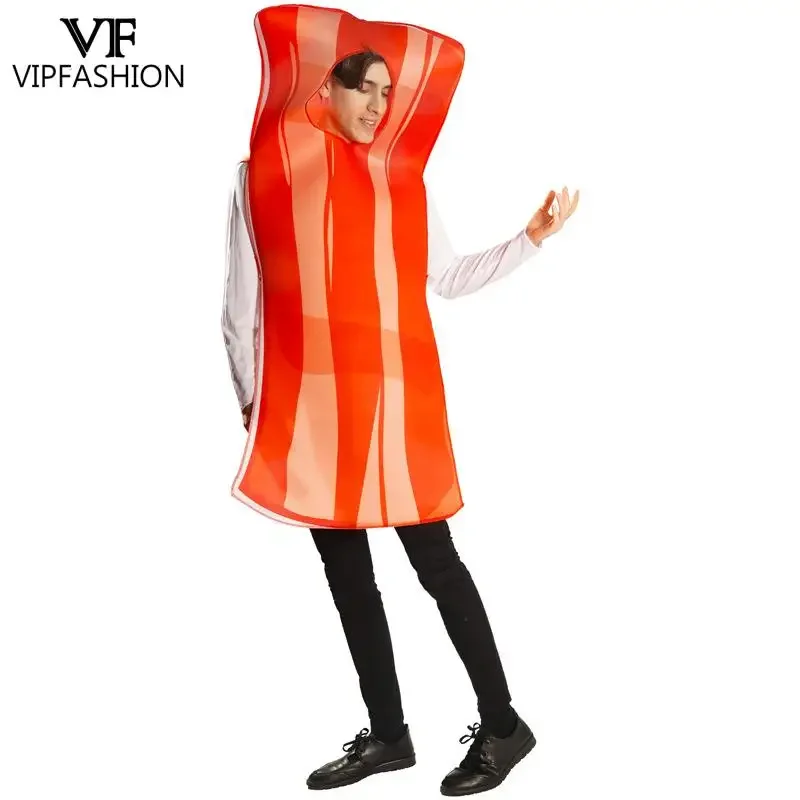 VIPFASHION Couple Poached Egg Bacon Costume Funny Food Party Cosplay Jumpsuit Unisex Halloween Adult Performance Show Outfit