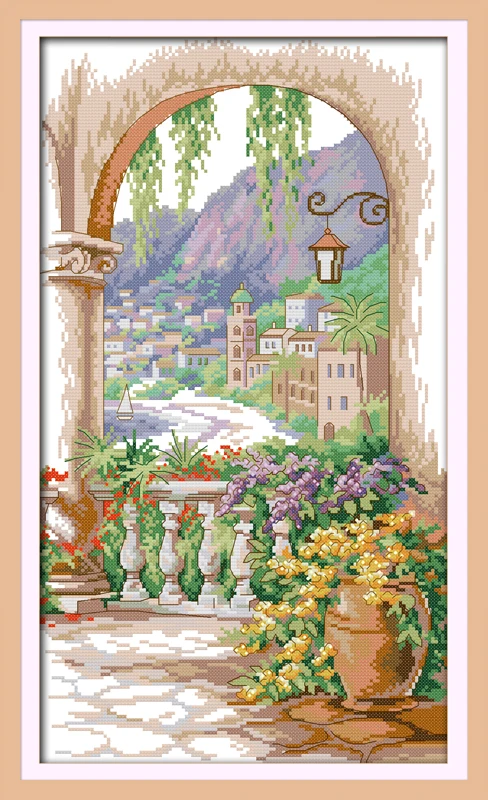 

Cross-stitch Complete Set Courtyard Scenery (2) Stamped Printed Counted Unprinted Cloth DMC Needlework Home Decor
