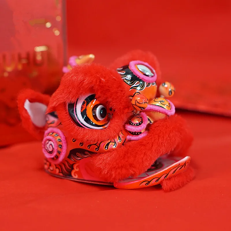 Cartoon Chinese Red Lion Dance Resin Decoration New Year Decorative Desk Car Home Handmade Craft Accessories Gift