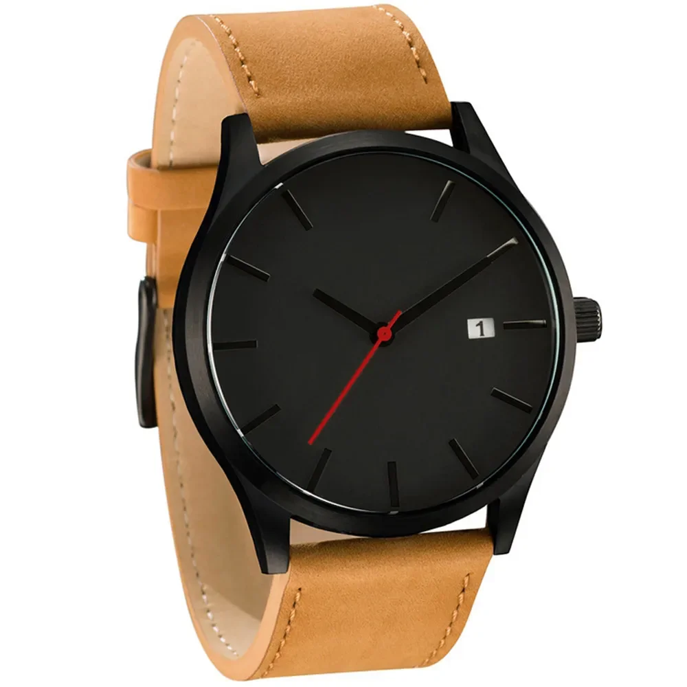 Large Round Dial Men Watch Fashion Sport Watches for Men Calendar Leather Casual Quartz Wristwatches Clock Relojes Hombre Montre