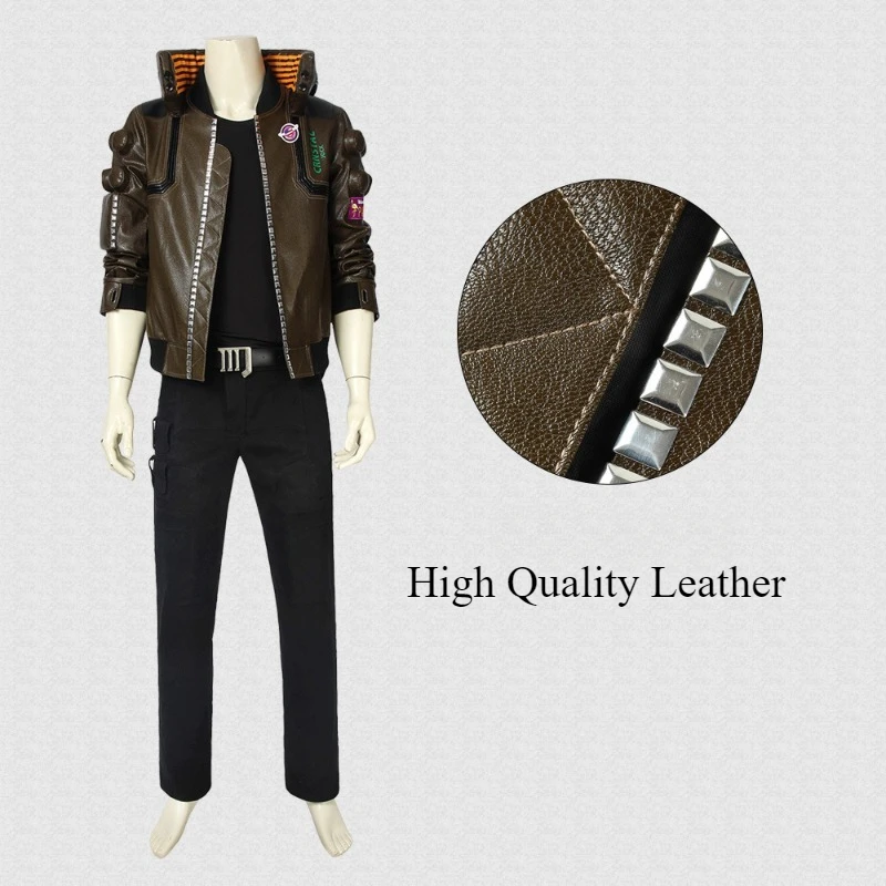 CyberPunk 2077 V Cosplay Leather Jacket Samurai Costume Game Man COS Outfits Halloween Carnival Party Coat Pants Badge Full Set