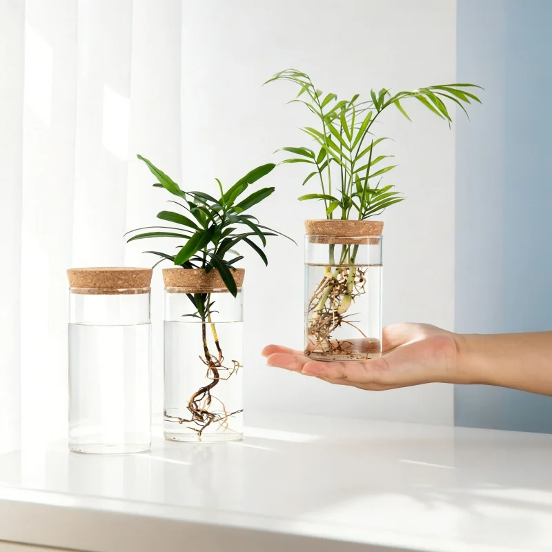 Glas-Hydrokultur-Vase 1-2, Heim- und Büro-Grünpflanzen-Wurzelbehälter, Transparentes Desktop-Dekorationsobjekt