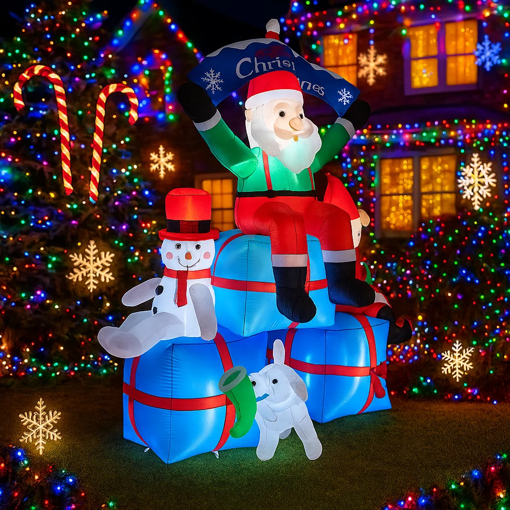 6.8FT زينة عيد الميلاد نفخ سانتا كلوز ثلج قزم الكلب علب الهدايا اللعب ساحة المنزل عيد الميلاد الحلي LED ديكور عيد الميلاد
