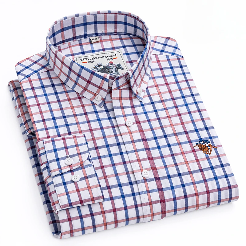 

New in shirt hight quality 100%cotton polo long sleeve shirts for men slim fit formal shirt houndstooth tops striped clothes