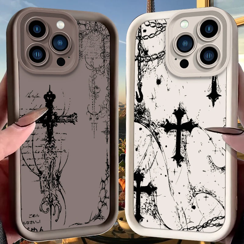 حافظة متقاطعة مقاومة للصدمات على الطراز القوطي لهاتف آيفون 17 Air 16 E 15 14 Plus 13 12 Mini 11 Pro Max غطاء ناعم مقاوم للغبار من السيليكون السائل