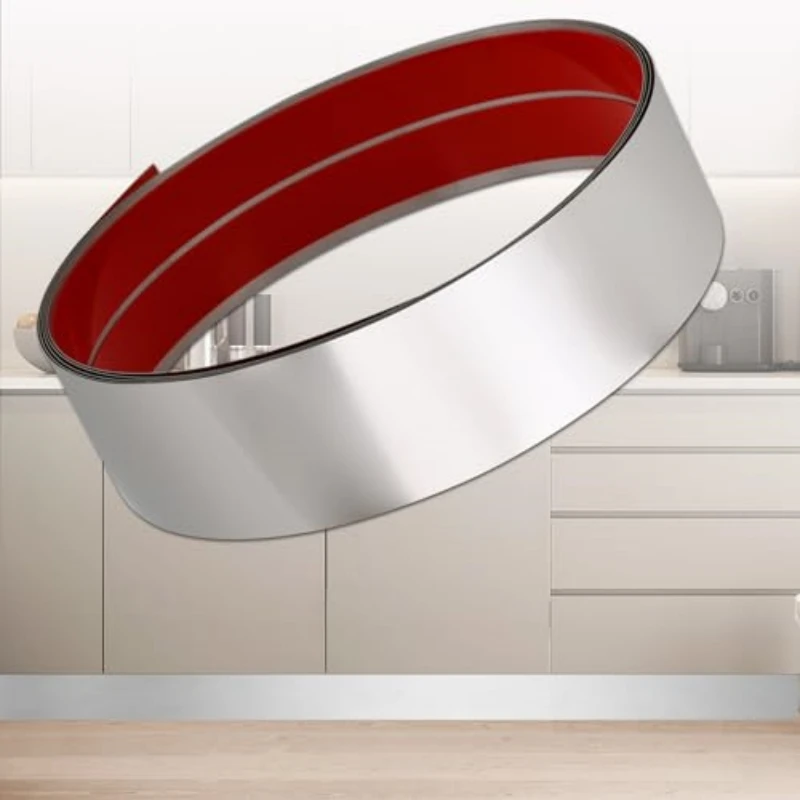 3-Meter Long Rolled Stainless Steel Straight Skirting Board, Self-Adhesive Wear-Resistant Metal Flat Decorative Line