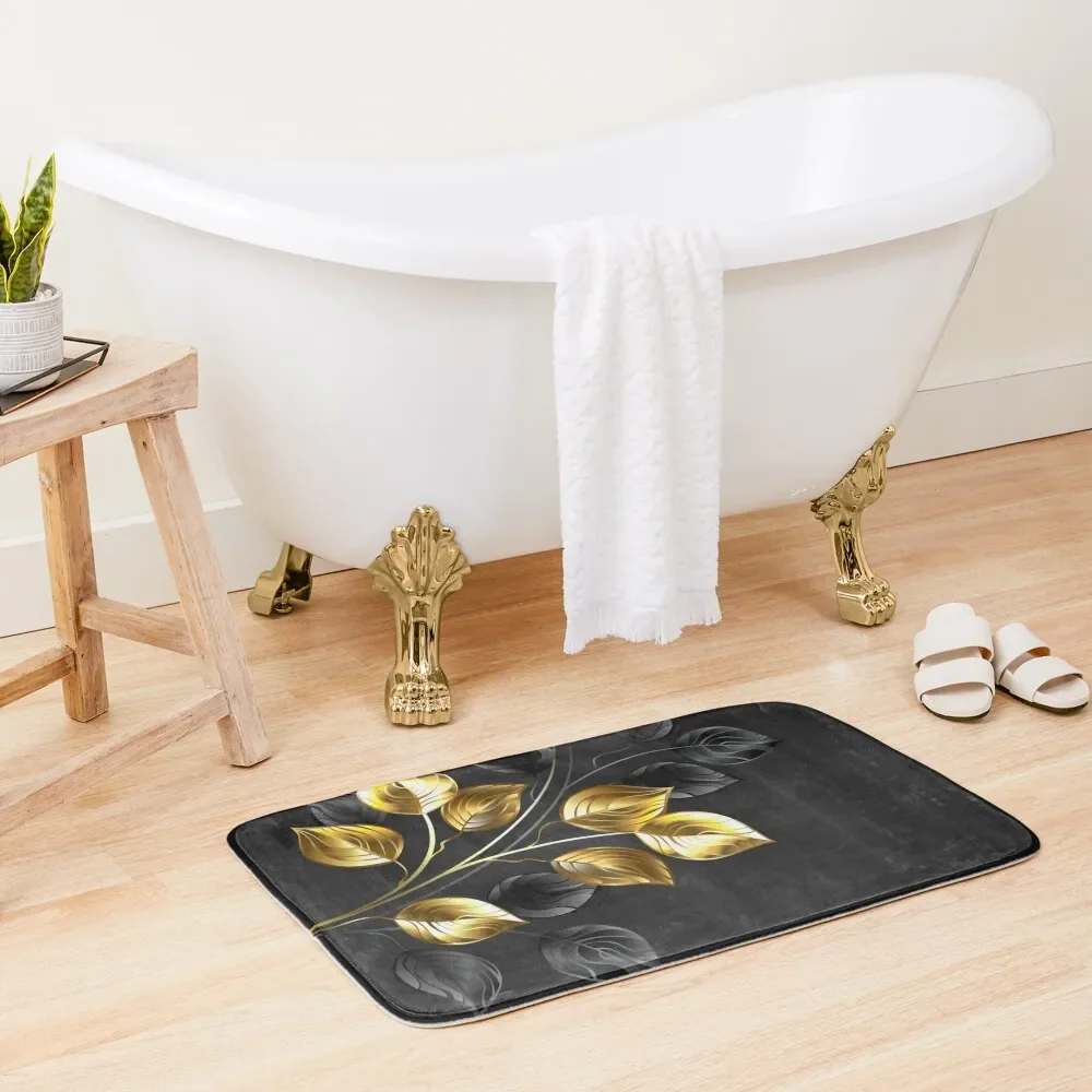 

Background with Gold and Black Branches Bath Mat Bathroom Shower DoorEntrance Door Mat