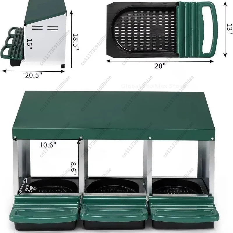 Coop, Metal Roll Out Three Compartments With Perch Cover Chicken Nest Box