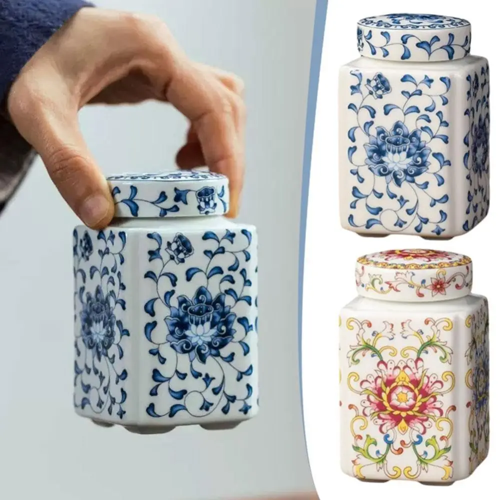

Kitchen Seasoning Ceramic Tea Pot Reusable with Lid Airtight Food Storage Containers Traditional Chinese Pantry Organization
