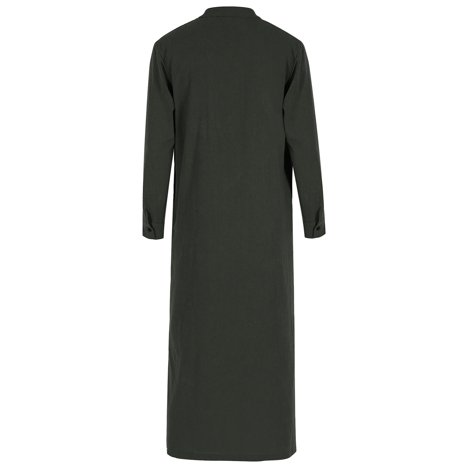 2025 New Men Islamic Muslim Robe Middle East Arabic Long Sleeve Jubba Thobe Side Slit Button Long Robes Pakistani Dubai Kaftan