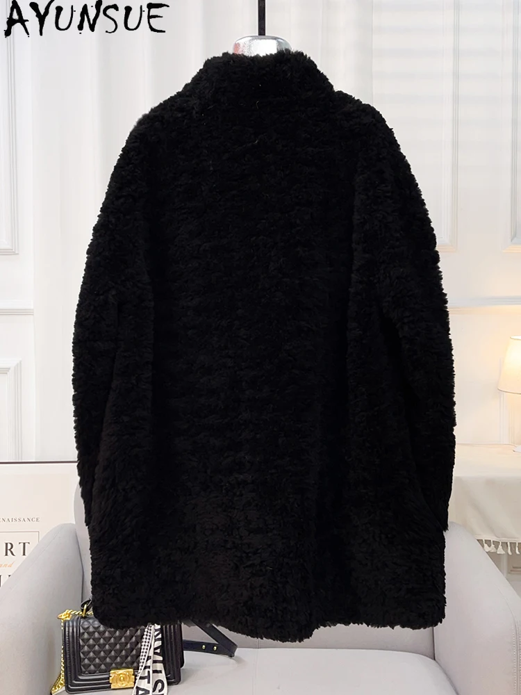AYUNSUE 100% Natural Wool Women's Coat Mid Length Lamb Fur Coats for Woman Clothes High Quality New in Outerwears Abrigo Mujer