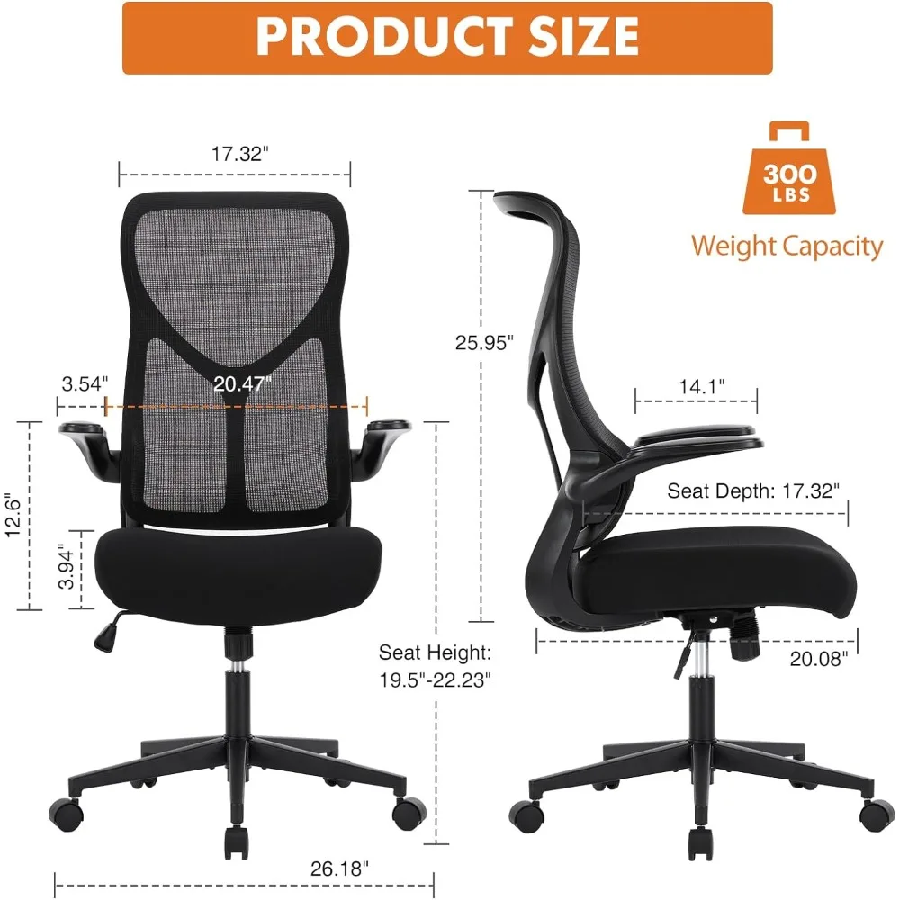 Ergonomic Office Desk Computer Chair, Comfy High Back Swivel Rolling Home Mesh Gaming Chairs with Wheels, Lumbar Support