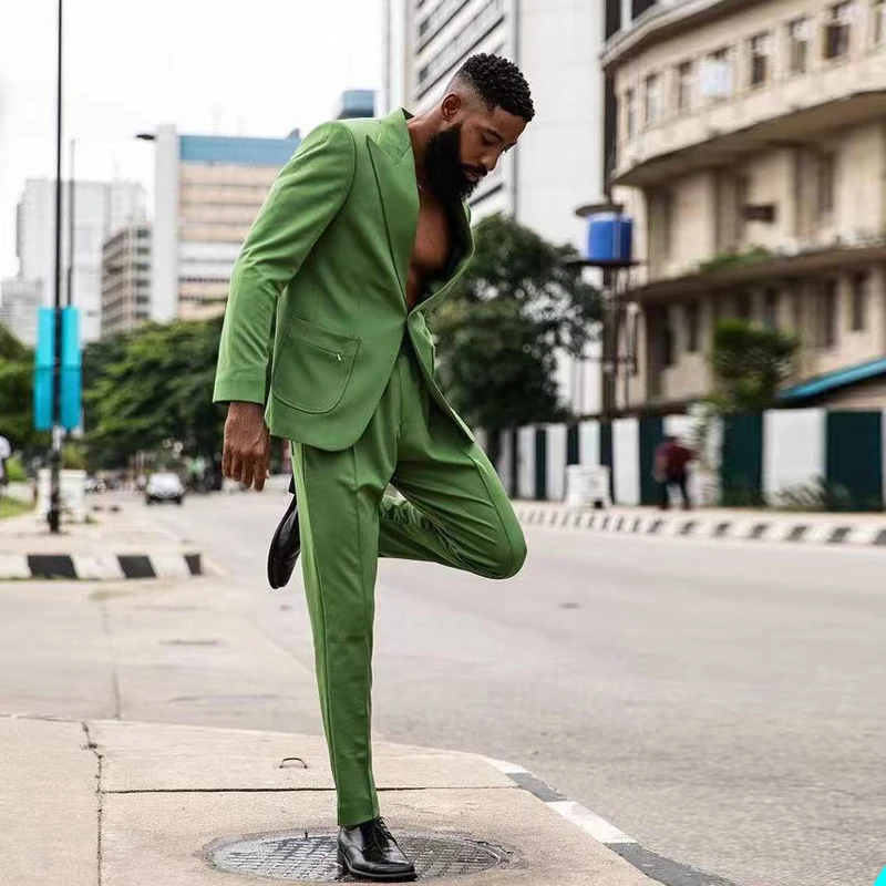 Esmoquin de 2 piezas para boda, traje de 2 piezas de abrigo y pantalones para fiesta, graduación, Moda Verde, ropa de calle, Blazer para traje de hombre