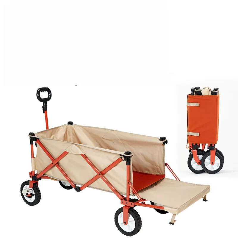 Bundled Folded Small Size Outdoor Folding Cart Camp Car Camping Picnic Four-wheel Trailer Fishing Rod Portable Shopping Cart