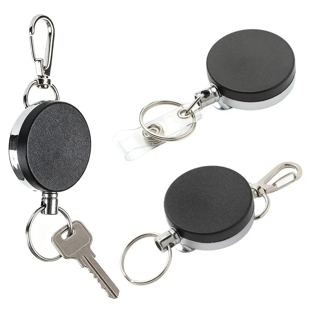 Multi-functional 4cm Badge Reel Retractable with Steel Wire Cord Anti-Lost Key Ring With Keychain Retractable Keychain