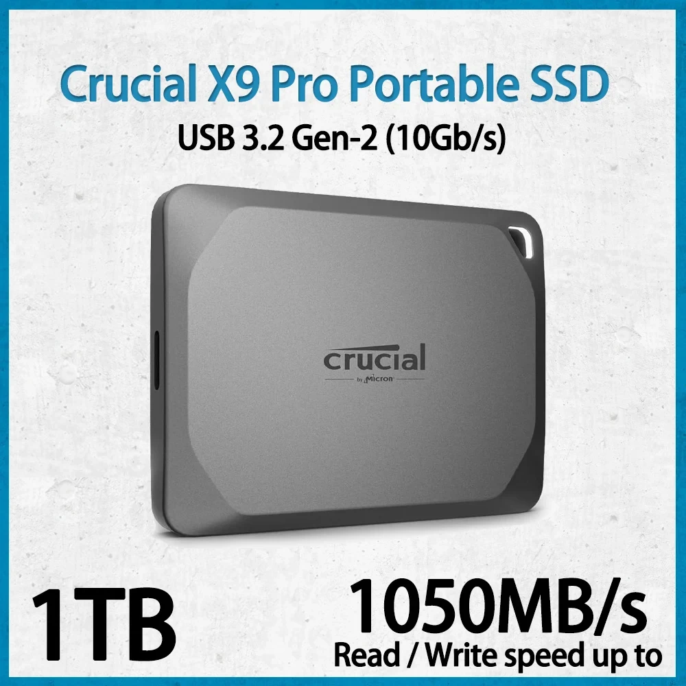 Crucial X9 Pro محمول SSD 1 تيرا بايت USB 3.2 Gen 2 Type C تشفير الحماية الثلاثية شريحة المصنع الأصلية سرعة القراءة 1050 ميجابايت/ثانية