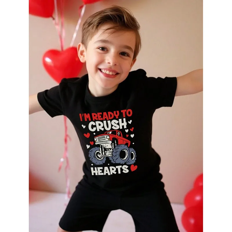 

Модная и стильная детская футболка с принтом грузовика, летняя новинка для мальчиков и девочек, модный брендовый топ из чистого хлопка для родителей и детей