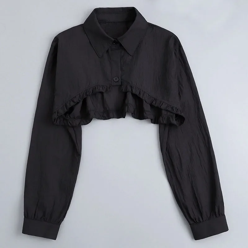 Women Long Sleeve Fake Collar Female Lapel Button Down Half Top Blouse Shirt Detachable Collar Autumn Sweater False Collar