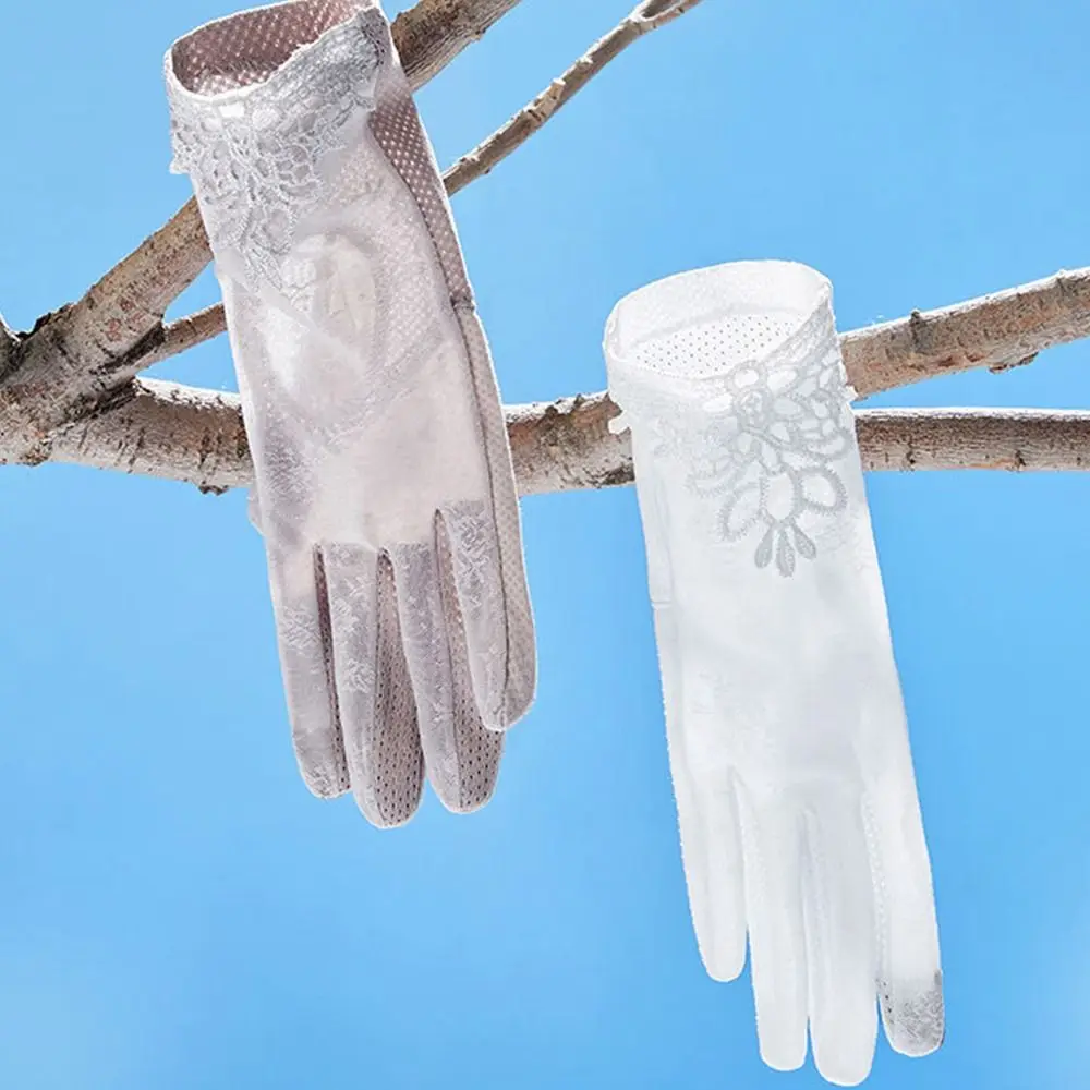 Elastic Thin Sun Protection Gloves Lace Breathable Ice Silk Glove Sun Protection Driving Mittens Summer