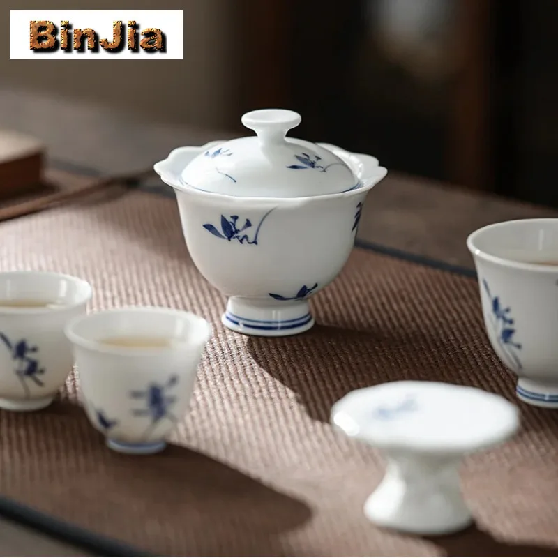 100 مللي رسمت باليد فراشة السحلية غايوان البتلة عالية القدم الشاي تورين صانع غطاء السلطانية الصينية الكونغ فو لوازم اكسسوارات