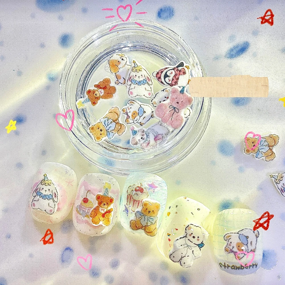 

1 Box Cute Cartoon Animal Nail Art Accessories Charm Fairy Tale Story Bear Dog Rabbit Penguin Diy Handwork Wearable Nails Decor