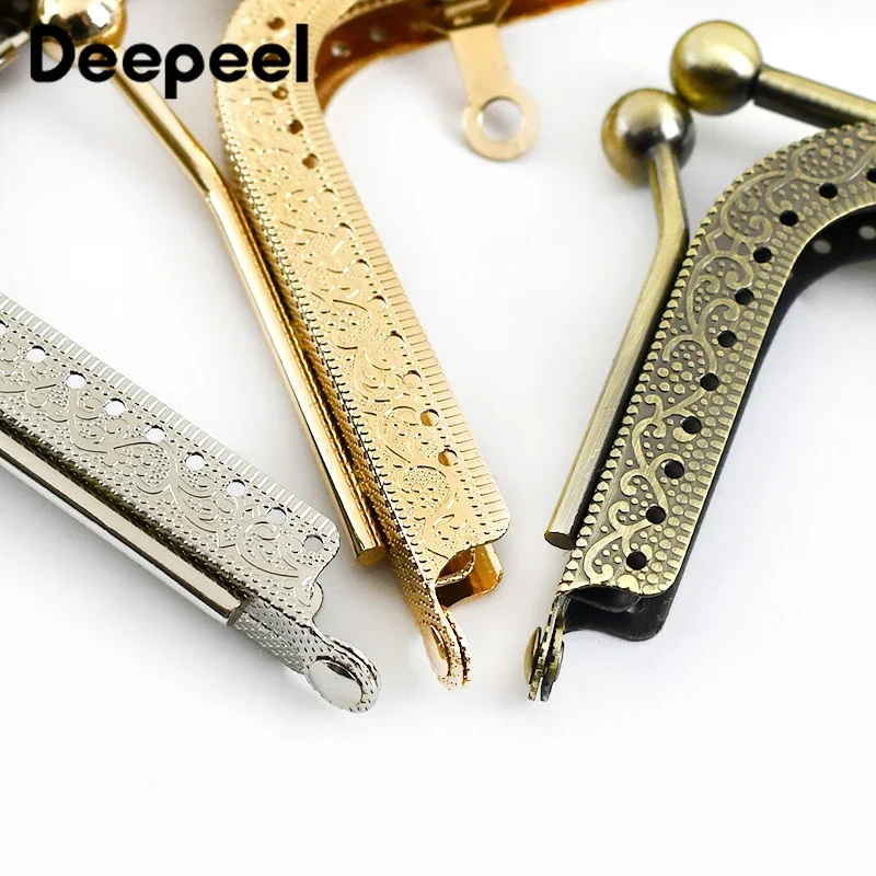 1/2/3Pcs Deepeel 20.5/27cm Metal Wallet Frame Embossed Hand Pull Parts Purse Bag Handle Kiss Clasp Lock DIY Hardware Accessories