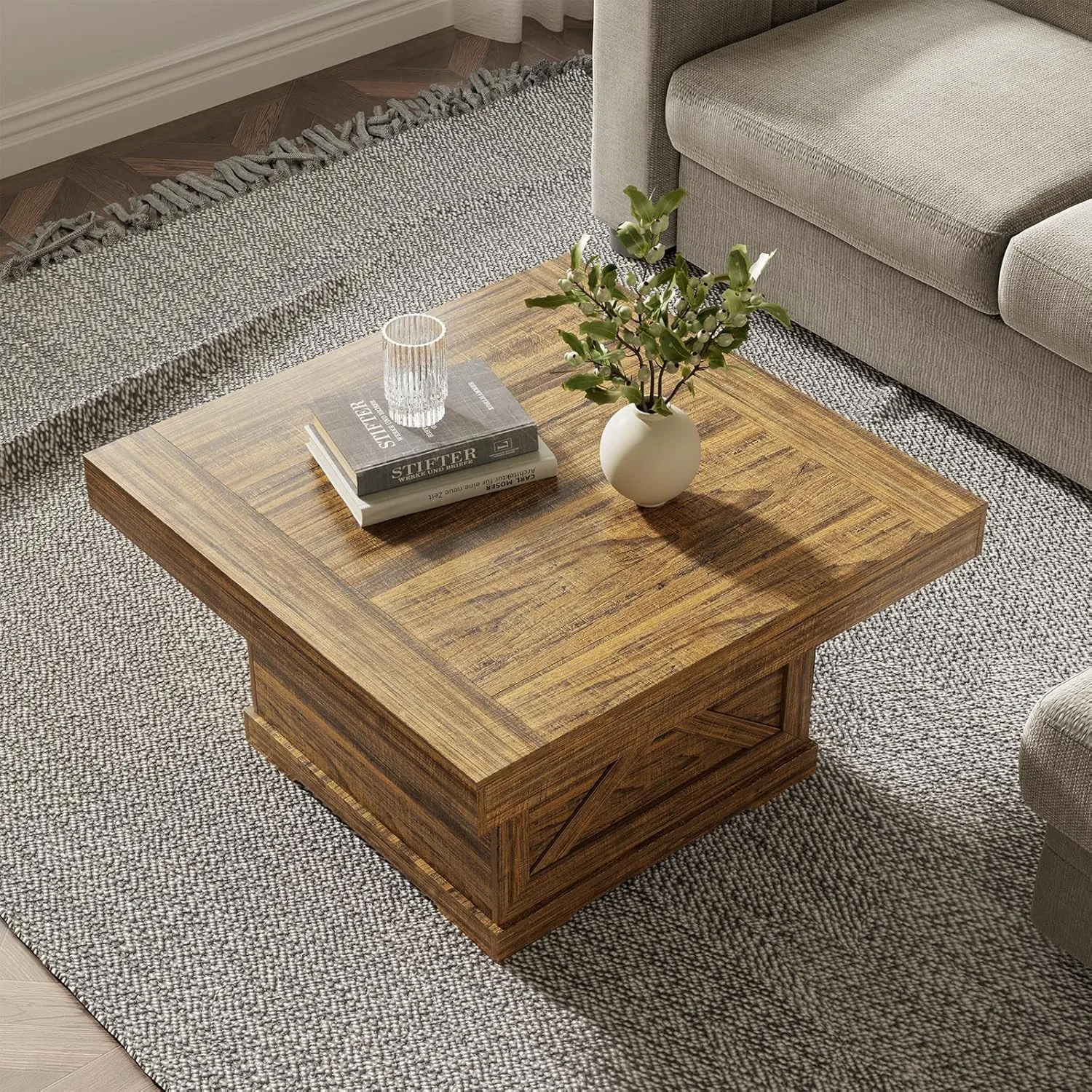 Mesas de caféMesa de centro rústica de madera Pedestal de diseño X de 31,5 pulgadas para sala de estar Estilo de granja moderno