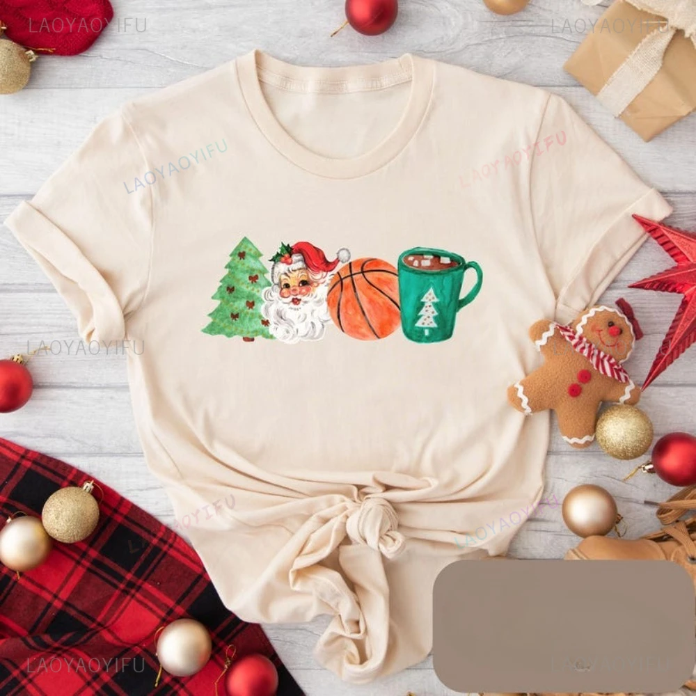 Basketball Santa Christmas Gift T-Shirt Casual Fashion Loose Harajuku Xmas Clothing Breathe Comfort Man Women Streetwear