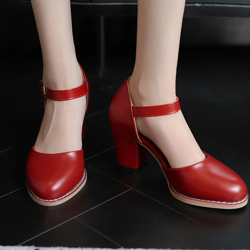 New Round Toe Platform Mary Jean Shoes Women Thick Heels Woman Square Toe High Heeled Shoes Party Danc Ladies Pumps Free Ship