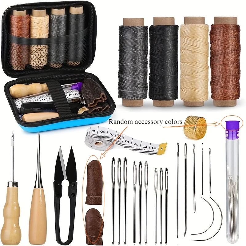 Leather Craft Sewing Kit Waxed Thread Hand Quilting Needles Sewing Awl,for Beginner , Stitching, Sewing image 3