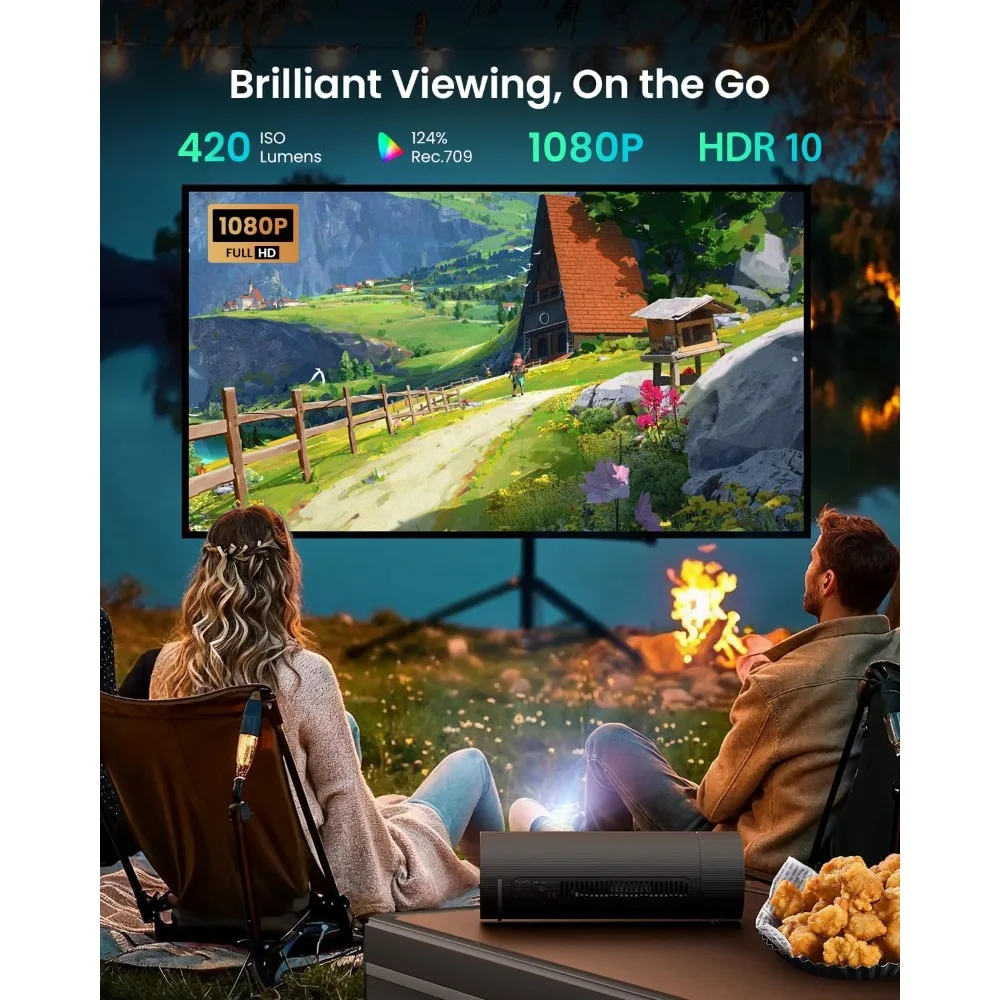 جهاز عرض Gimbal دوار جديد للزجاجة، بطارية 4.5 ساعة، جهاز عرض خارجي ذكي ومحمول، 1080P FHD، 420 لومن ISO