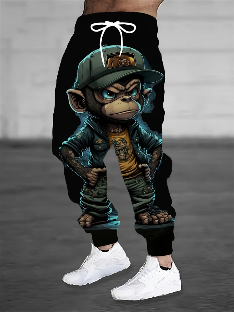 

Мужские повседневные брюки на шнурке, уличные брюки с 3D принтом обезьяны в стиле хип-хоп, повседневные брюки для бега и фитнеса на открытом воздухе