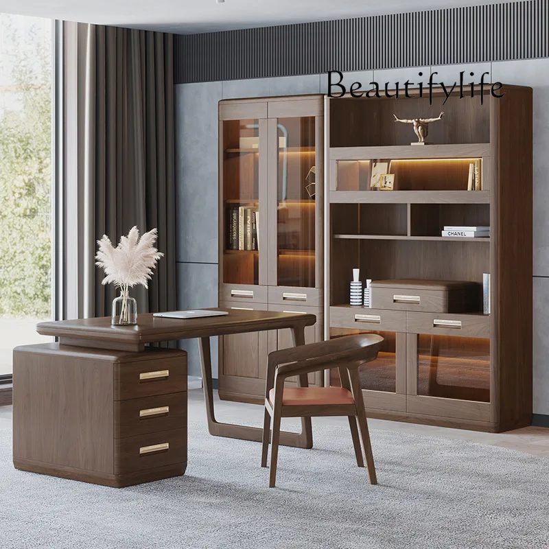 

Solid wood desk computer office modern simple writing storage designer style high sense of fashion