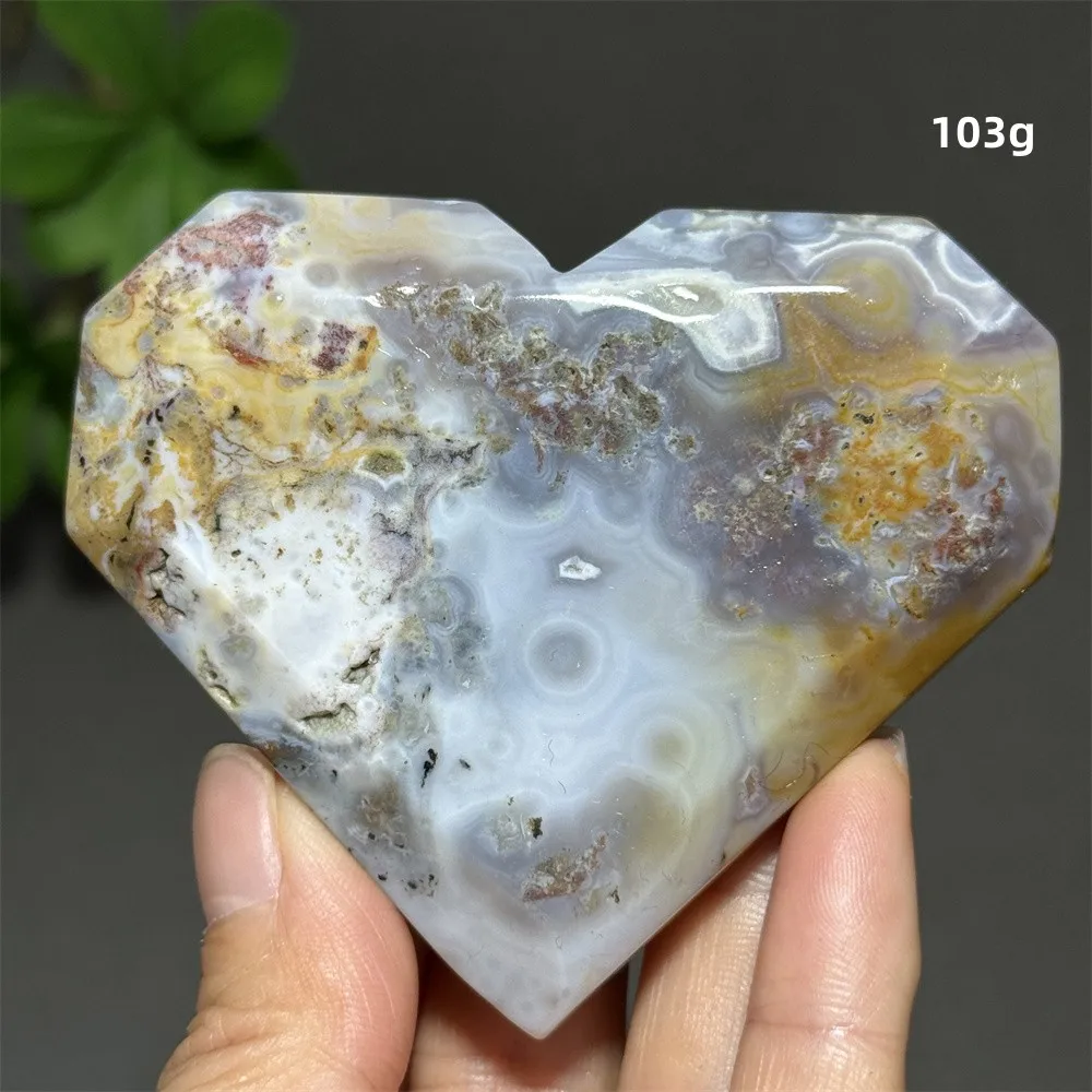 Natural Marine Jasper Heart-Shaped Mineral Original Stone Home Feng Shui Decoration Holiday Gift Meditation Energy Healing Gem
