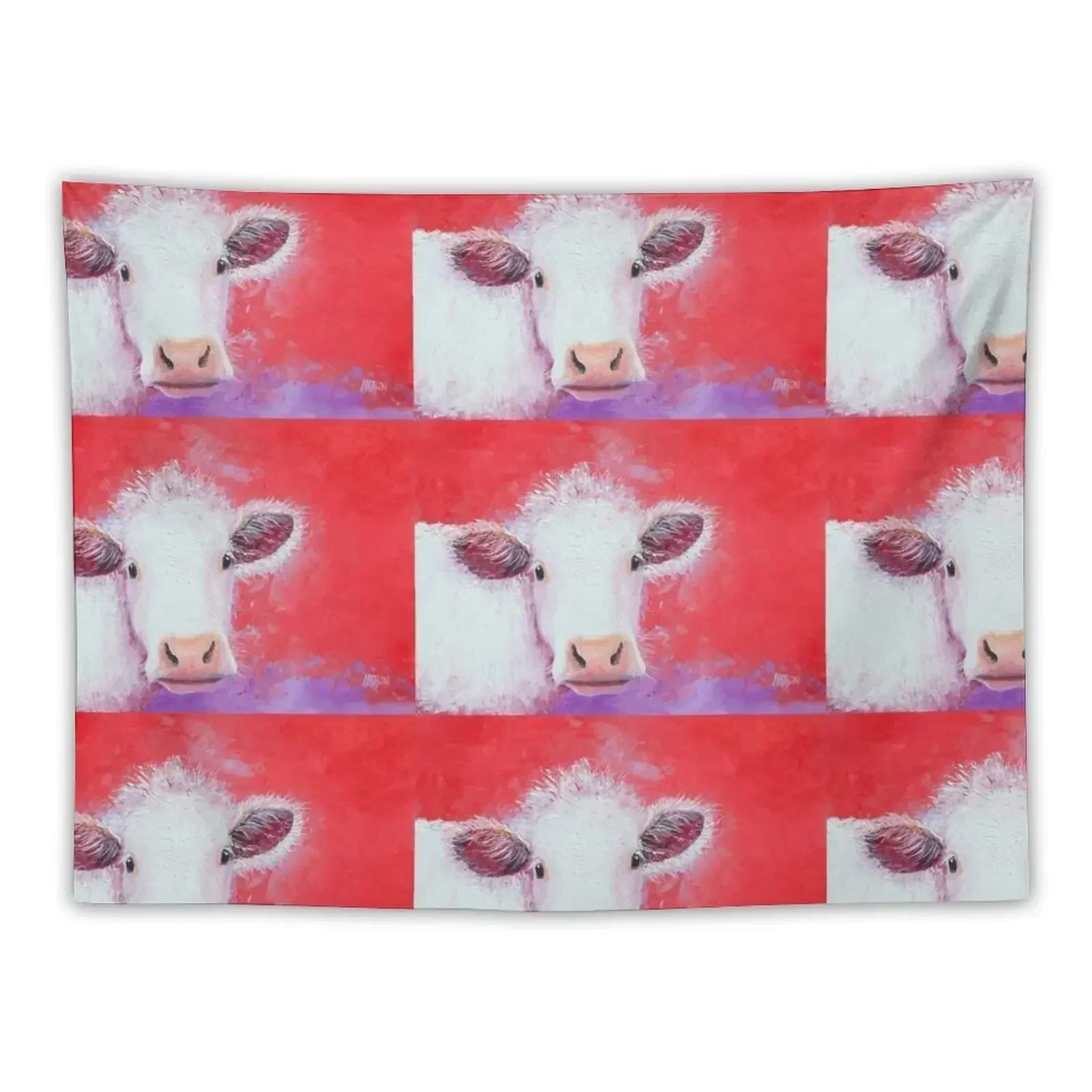 

White Cow painting on red background Tapestry Wall Decoration Items On The Wall Tapestry