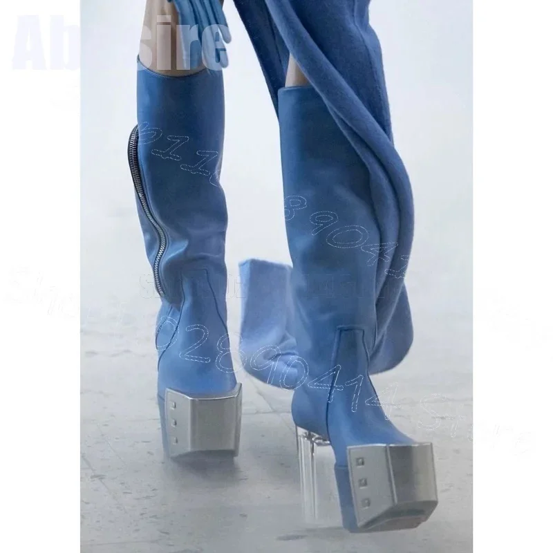 Yellow Strange Style Toe Clear Heel Runway Boots Slip On Women Shoes Chunky High Heels Party Banquet 2025 Zapatos Para Mujere