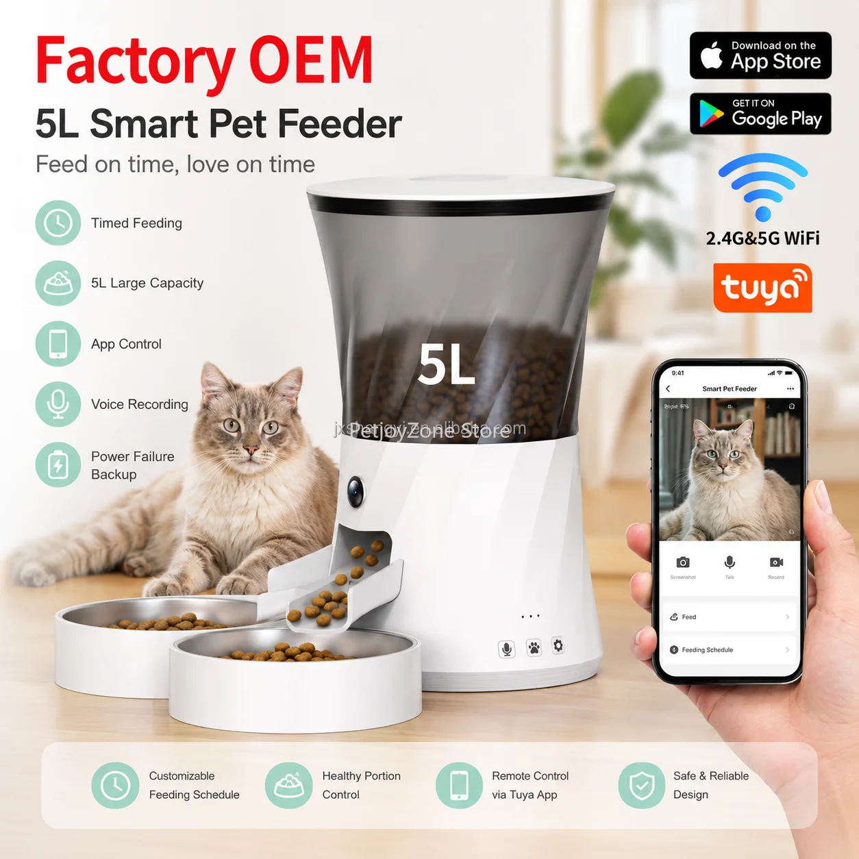 Top-Quality 5L Tuya APP Control WIFI Timed Cat Automatic Double Food Bowl Dispenser Smart Pet Feeder With HD Camera