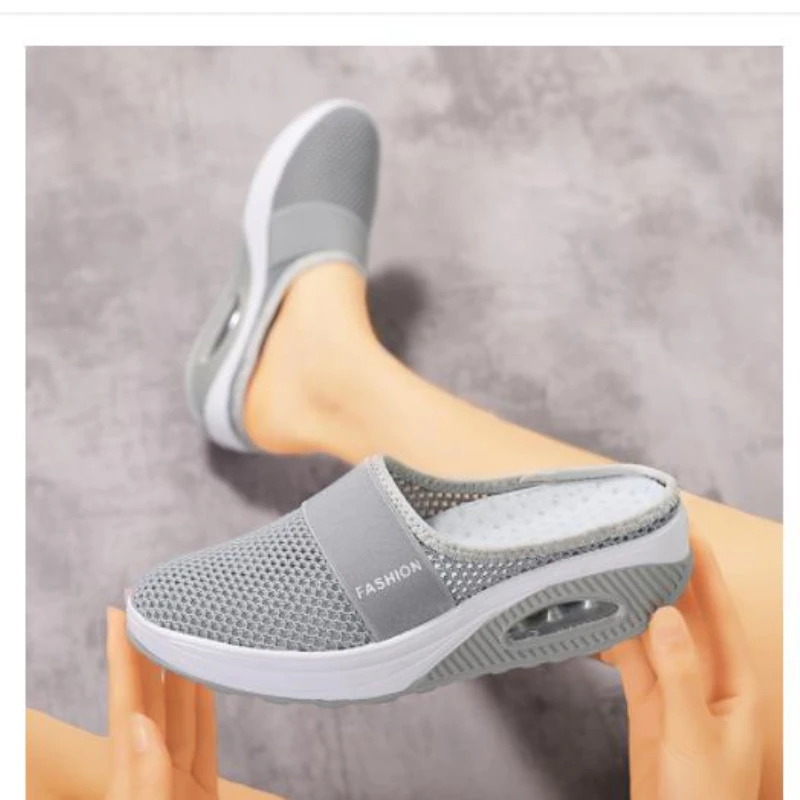 Women Walking Shoes Air Cushion Slip-On  Orthopedic Diabetic Ladies Platform Mules Mesh Lightweight Slipper Wedge Female Sneaker