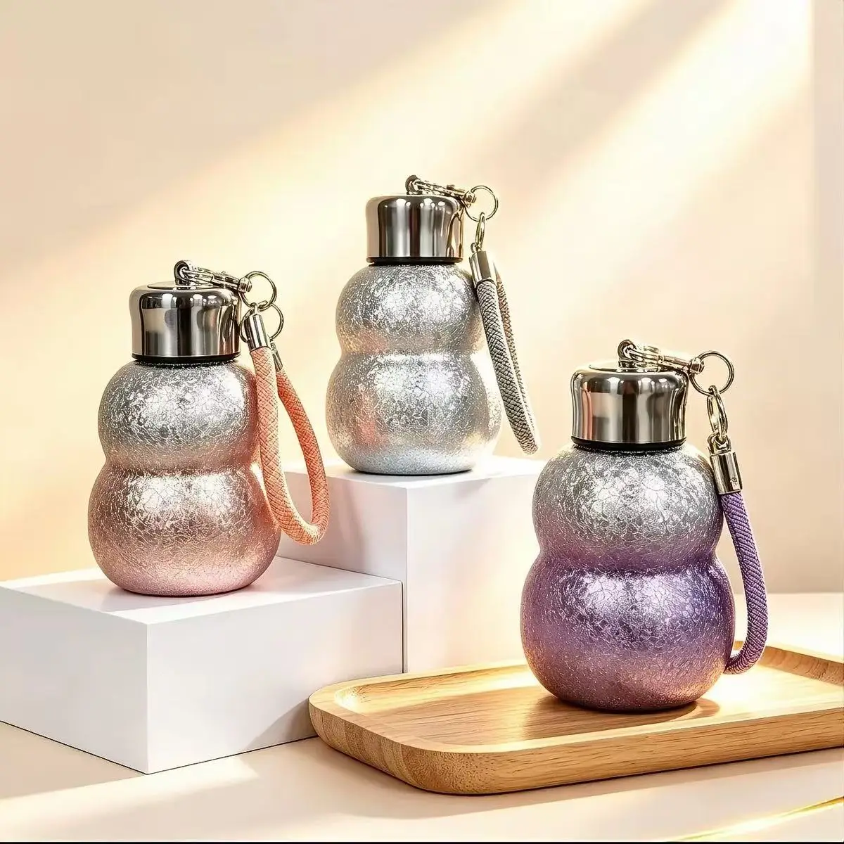 Creative Fulu Hululu Stainless Steel Water Bottle with Colorful Cracked Texture, Leakproof, Compact, and Portable Cup