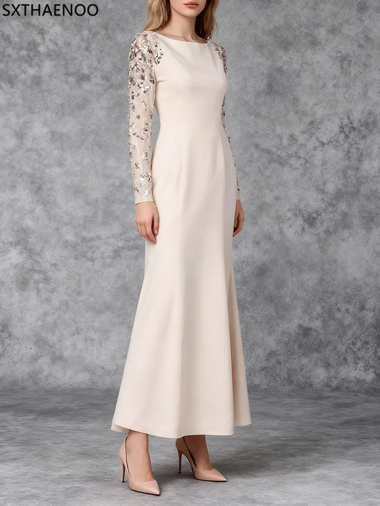 

SXTHAENOO новейшая мода 2026, дизайнерское вечернее платье, женские сетчатые платья с длинными рукавами и бриллиантами, расшитые бисером, Femme