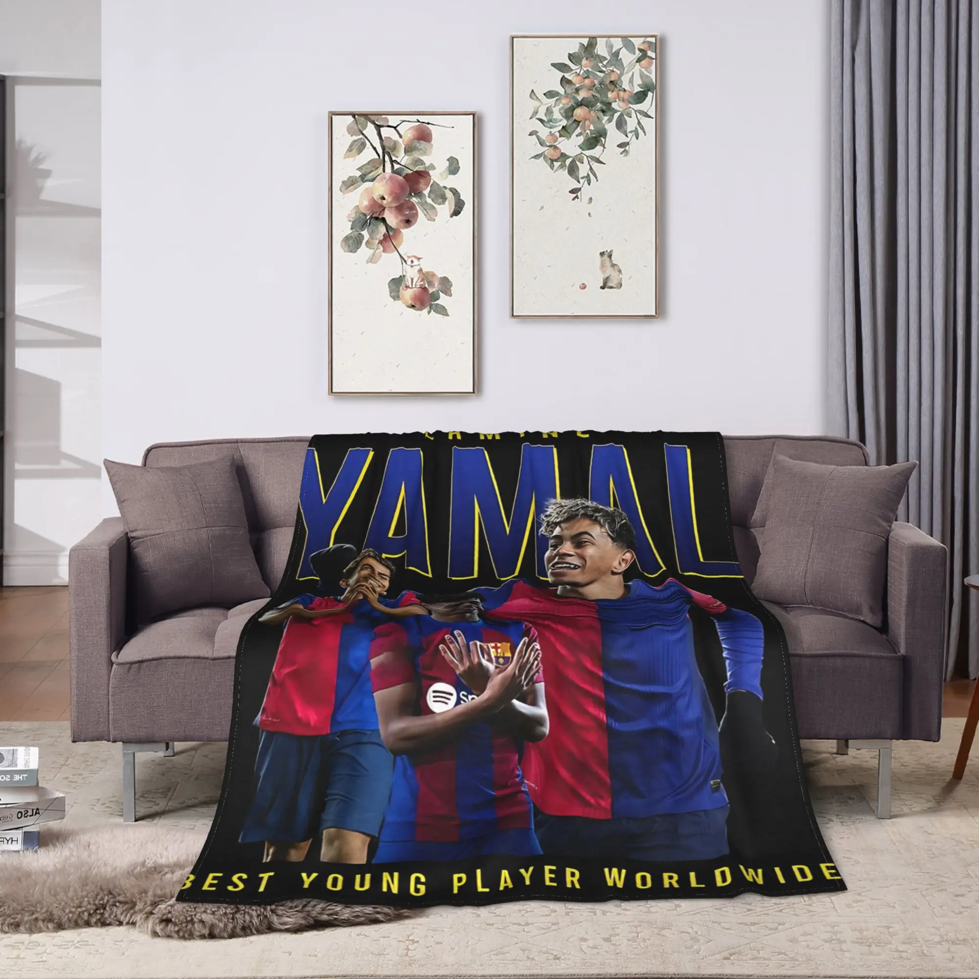 Lamine Y-Yamal  Throw Blanket  Flannel Bedspread For Couch Chair Sofa Bed Print Sofa Bed Cover